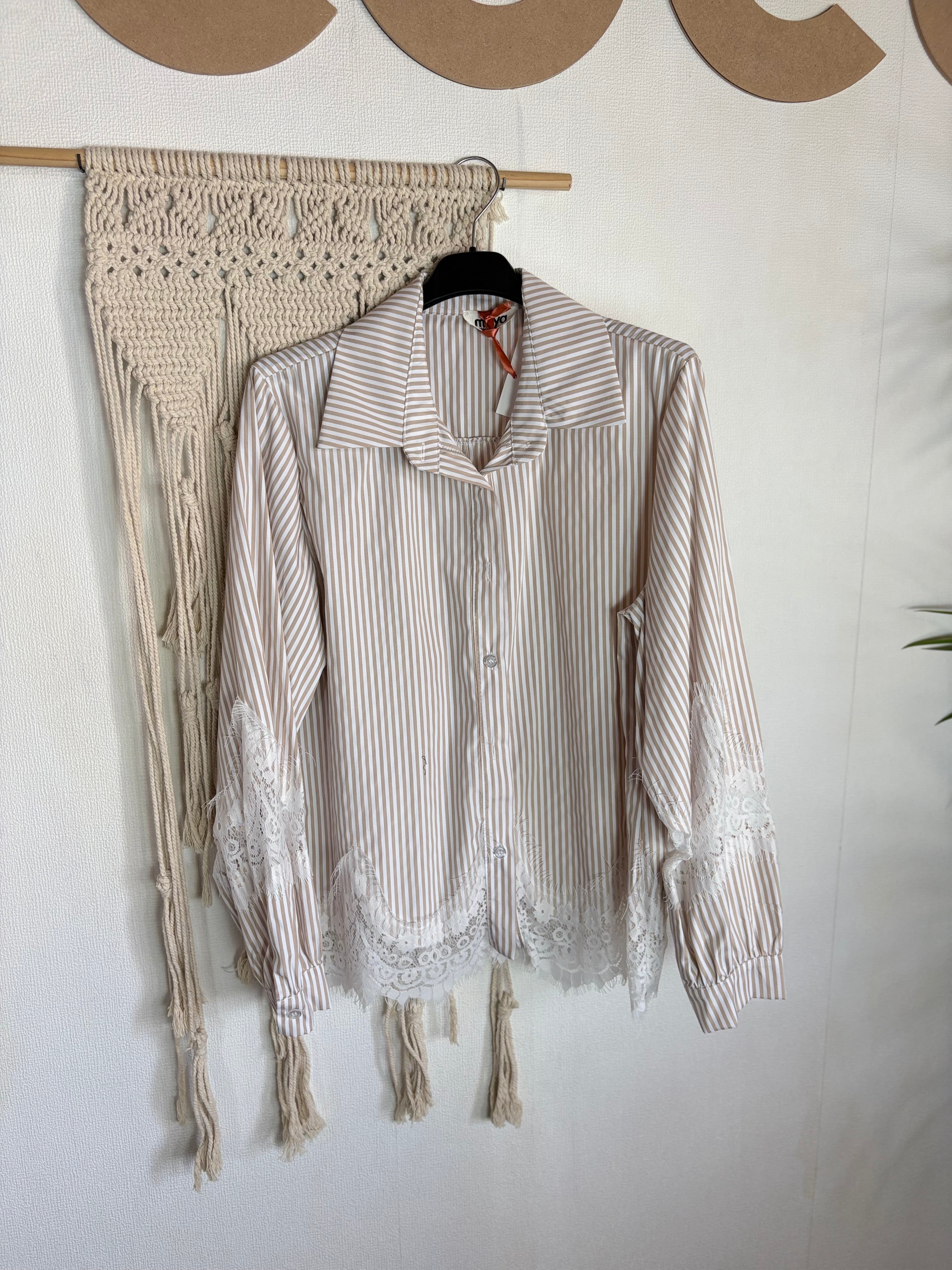 Camicia a righe con pizzo