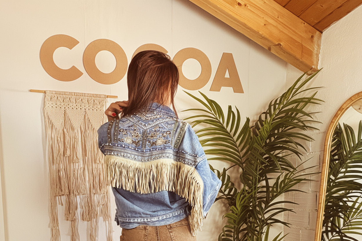 Giacca di jeans con frange e ricami