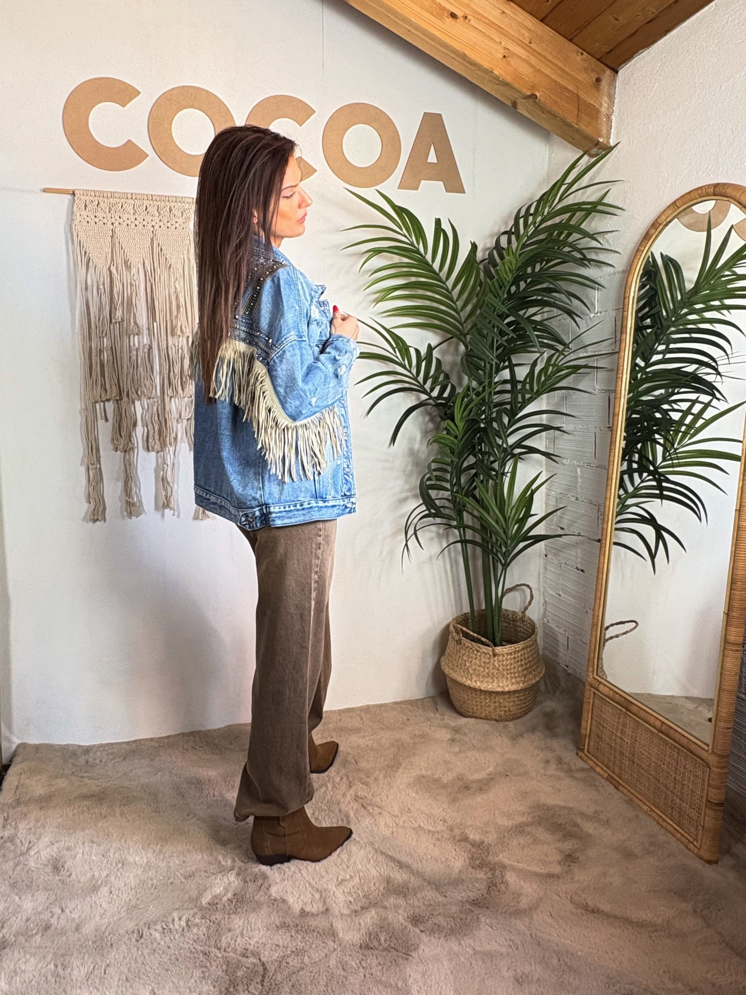 Giacca di jeans con frange e ricami