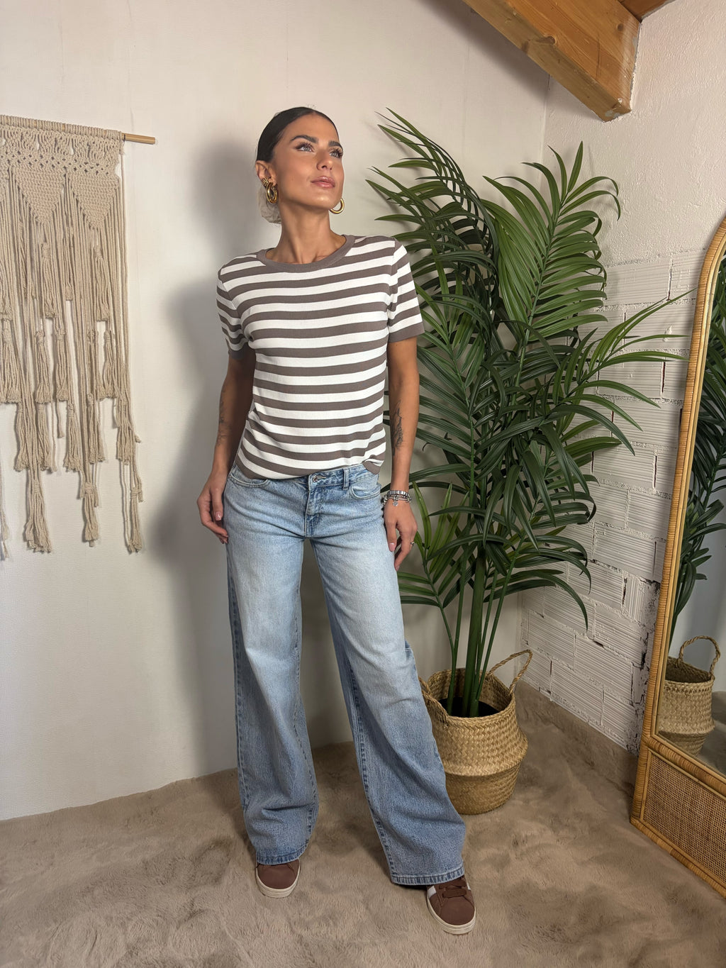 T-shirt a righe in misto viscosa