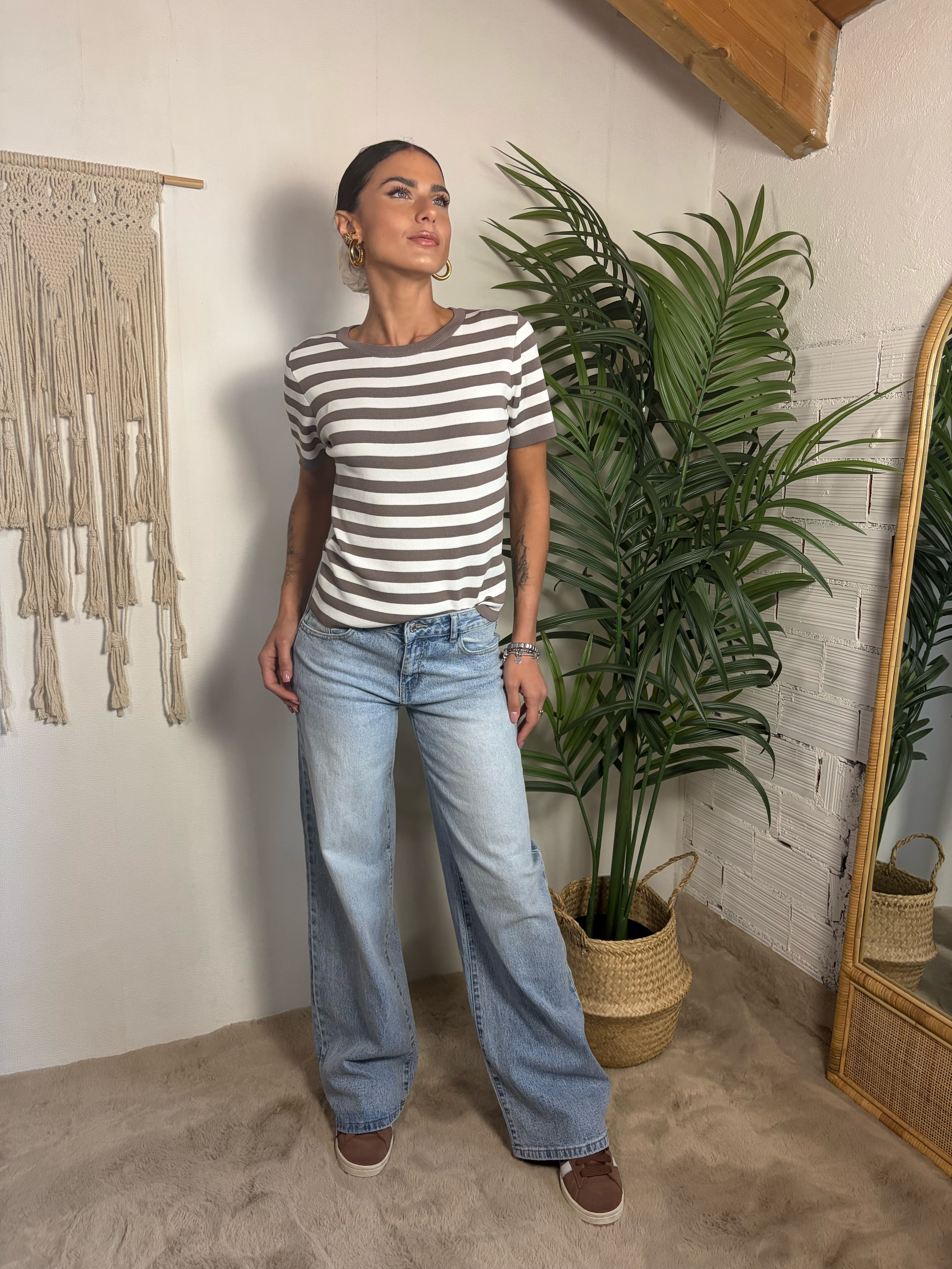 T-shirt a righe in misto viscosa