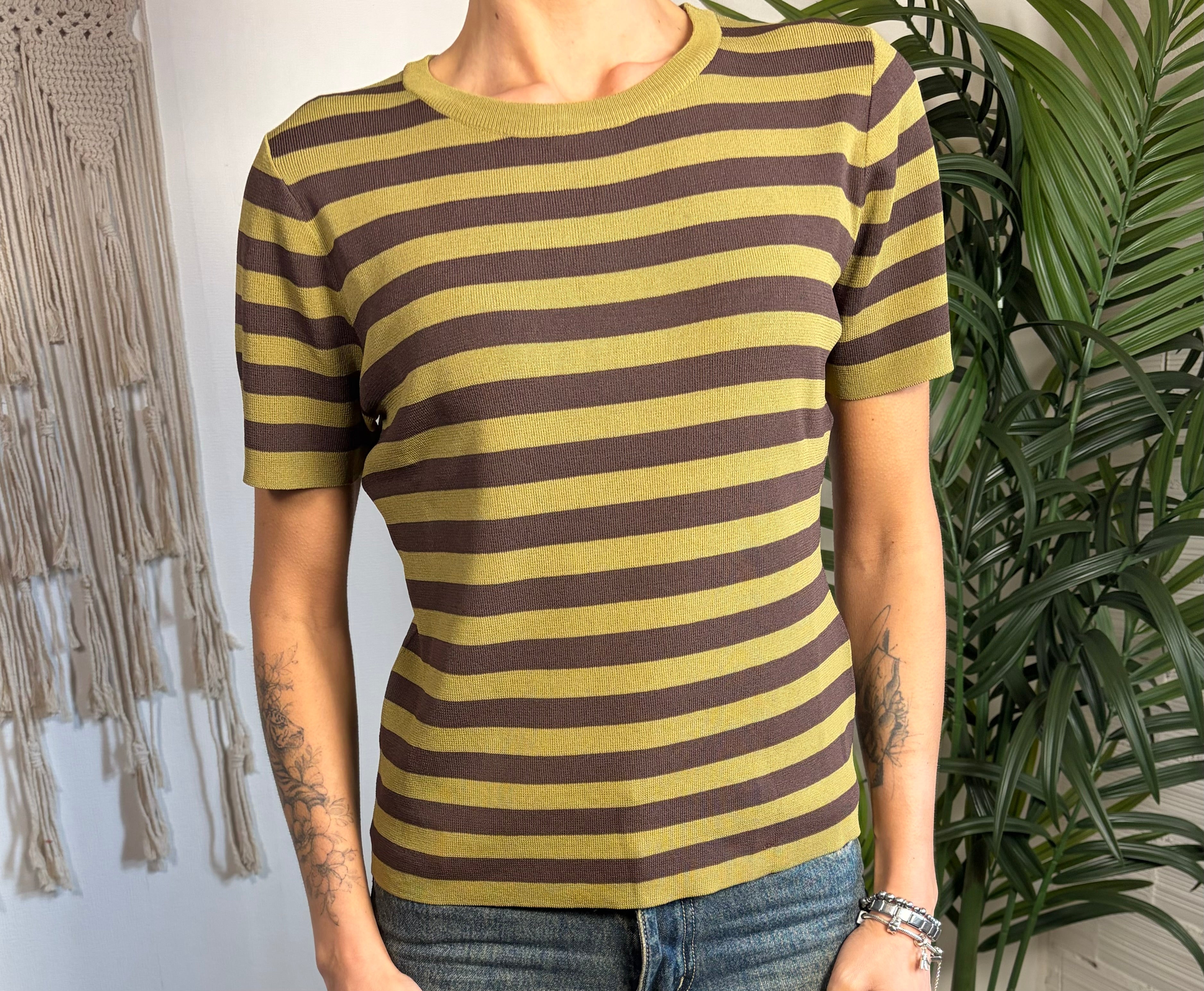 T-shirt a righe in misto viscosa